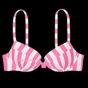 Victorias Secret Swim Sexy Tee Push up Padded Bikini top pink cabana stripe